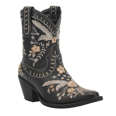 Women's Primrose Black Bootie With Floral Embroidery By Dingo DI748-BK