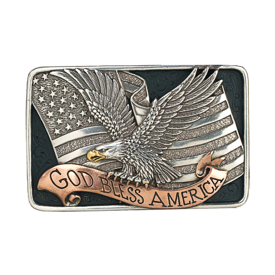 Western Buckle - Square Eagle American Flag - Montana Silversmiths