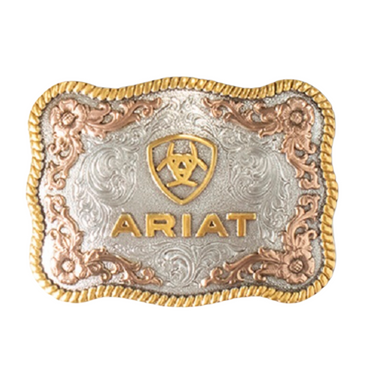 Ariat Western Mens Belt Buckle Rectangle Floral Logo Silver A37058