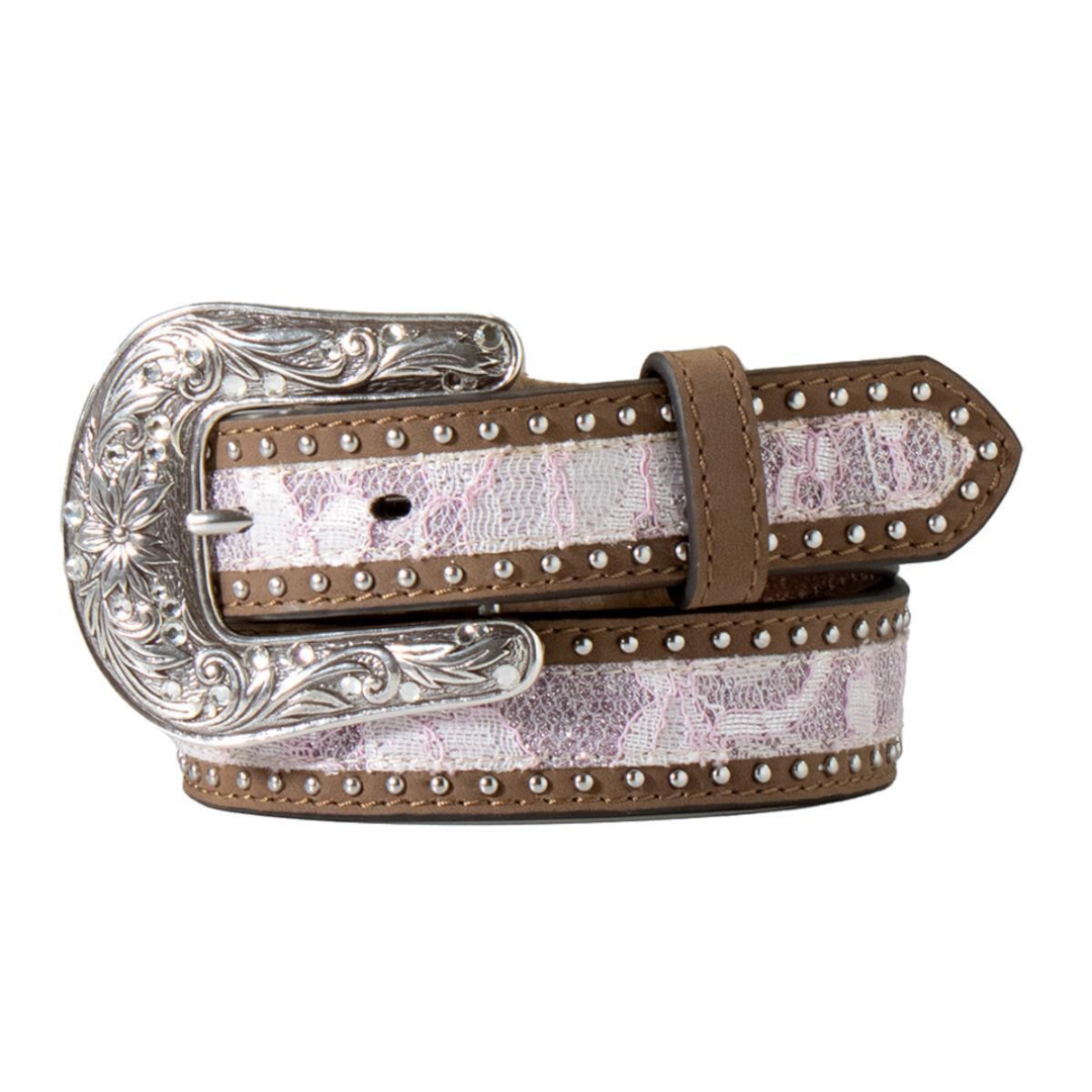 Nocona Western Girls Belt Kids Leather Lace Inlay Pink N4441430