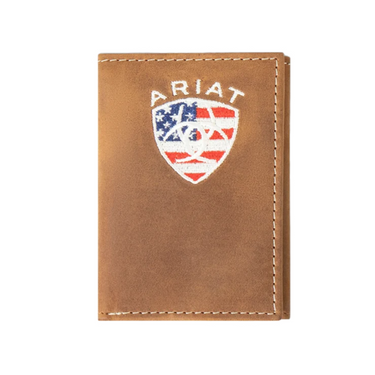 Ariat American Flag Embroidered Aged Bark Trifold Wallet A35548217 