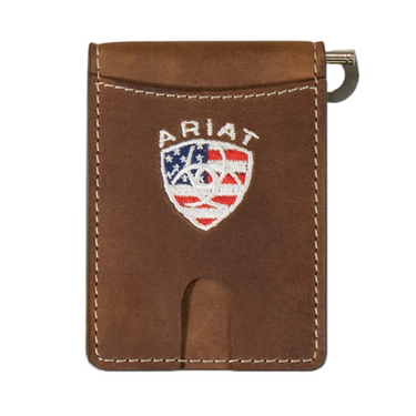 Ariat American   Flag Logo Aged Bark Money Clip Wallet A35550217