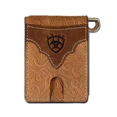 Ariat Mens Western Bifold Money Clip Leather Logo Floral Brown A3555802 