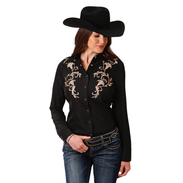 Women's Poly Spandex Twill Retro Long Sleeve Old West Collection Snap Shirt By Roper - 03-050-0040-0696 BL
