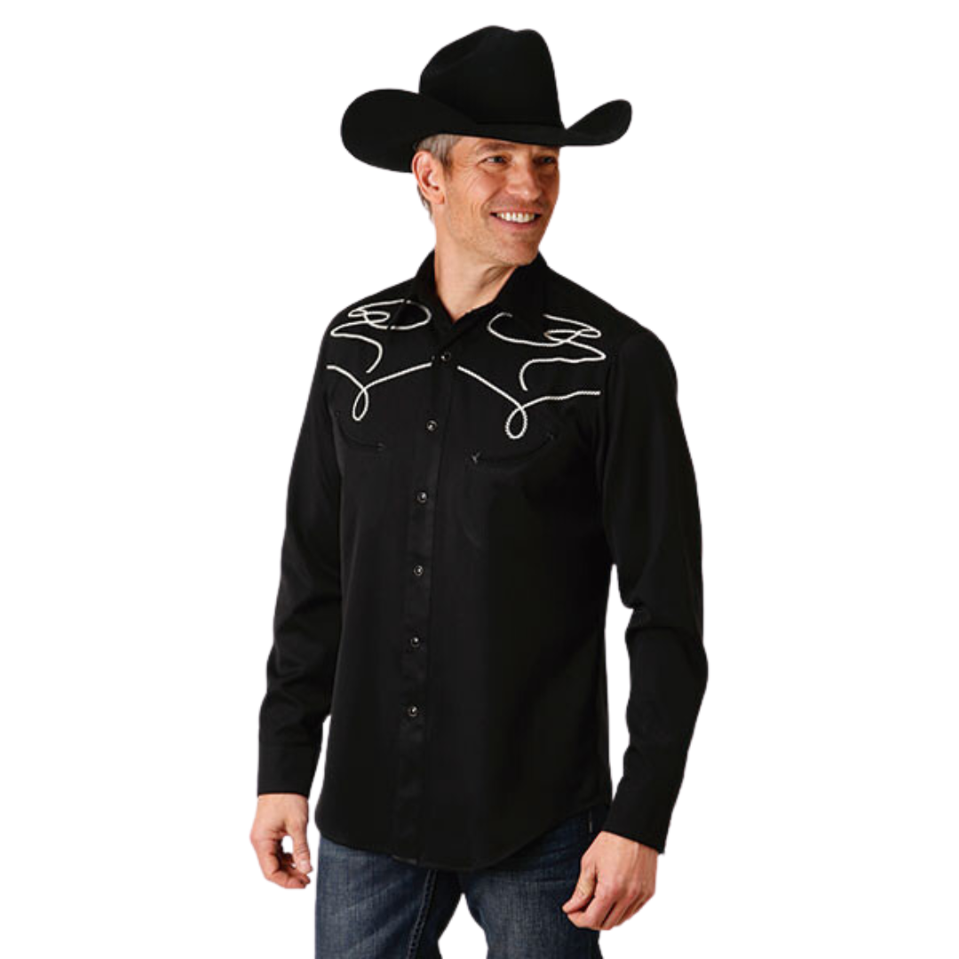Men's Twill Long Sleeve Old West Collection Snap Shirt By Roper - 03-001-0040-0677 BL