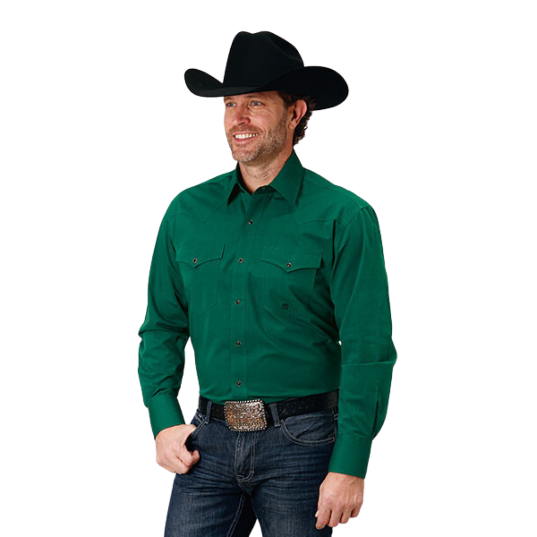 Men's Long Sleeve Shirt Solid Green by Roper 03-001-0265-0184 GR