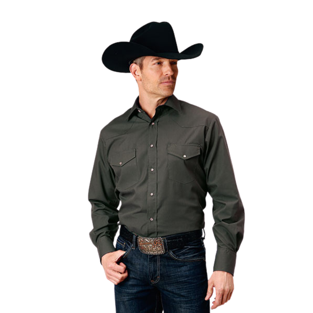 Men's Solid Gray Long Sleeve Western Style Shirt 01-001-0025-1072 GY