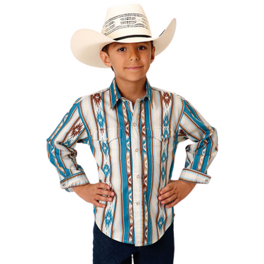 Kid's Vertical Aztec Shirt by Roper 03-030-0485-0405 BU