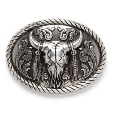 Belt Buckle Steer Skull and Feathers 37030
