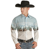 Men's Winter Horse Scenery Designed Snap Up Long Sleeve By Panhandle - PHMSOSR0AN