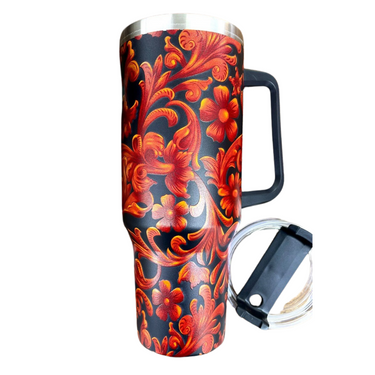 Printed Tumbler Cup Brown Tooled By Lucky & Blessed TPH-BRTL