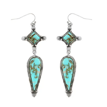 Western Turquoise Stone Teadrop Dangle Earrings By Sophia Collection E9518SBTQ