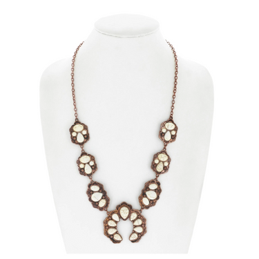 Western White Semi Stone Squash Blossom Chain Necklace By Sophia Collection N10004CBWHT