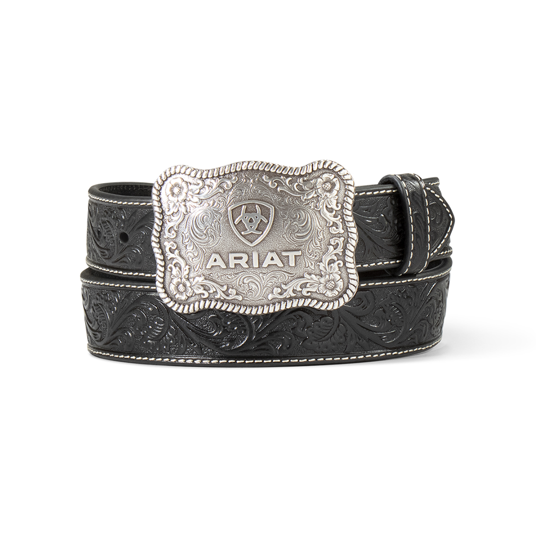 Men's Ariat Black Embossed Plate Buckle Belt A1020401 – Cowtown