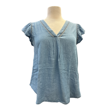 Women's Chambray Top with Button Back By BluPepper TB7934