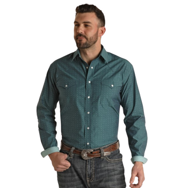 Men's Turquoise 2 Pkt Long Sleeve Snap Shirt By Panhandle - RMN2S02191