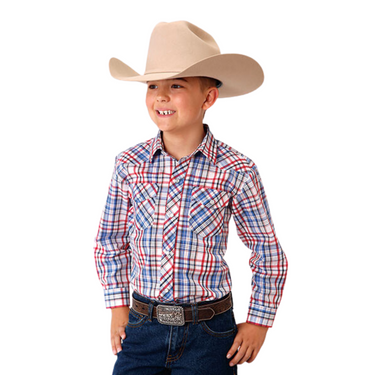 Boy's Plaid Long Sleeve Snap Shirt by Roper 01-030-0101-4026 RE