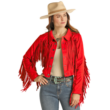 Women's Micro Suede Fringe Jacket - Red - By Panhandle - DW92C03149