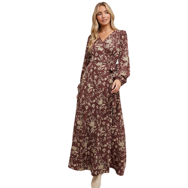 Women's Floral Print Wrap Maxi Dress Hazelnut By Bluivy D01620