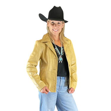 Women's Cream Leather Scully Buck Stitch Jacket L1085