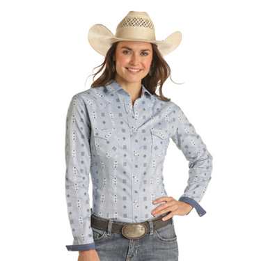 Ladies' Long Sleeve Blue Snap Button by Panhandle RSWSOSR19K