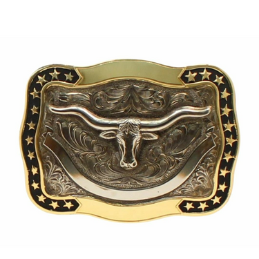 Crumrine Rectangle Buckle With Silver Longhorn C10113