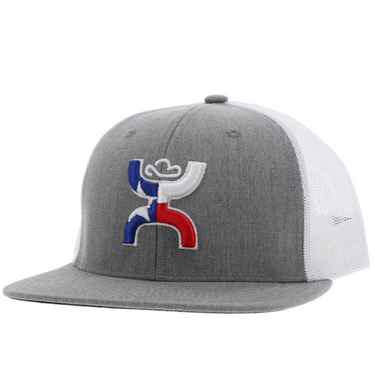 "Texican" Hooey Grey / White 6-Panel Trucker with Red / White / Blue Hooey Logo - OSFA 