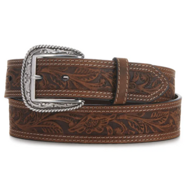 Men's Double Stitch Floral Embossed Western Belt by M&F A1012402