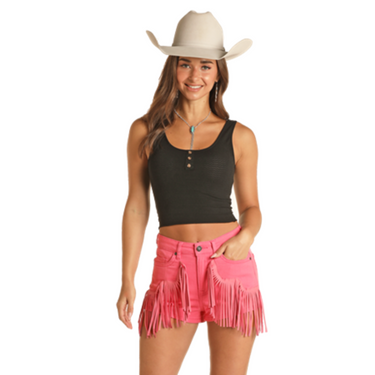 Women's Pink Fringe Shorts by Panhandle RRWD68R0UJ