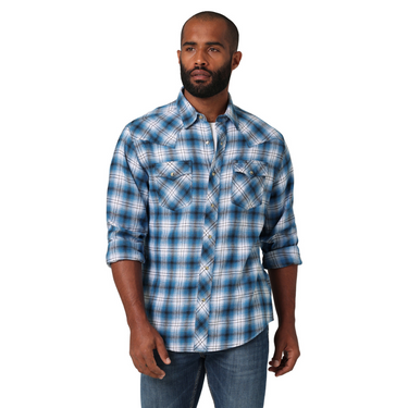 Wrangler Retro® Flannel Long Sleeve Snap Shirt - Modern Fit - Blue - 112330473