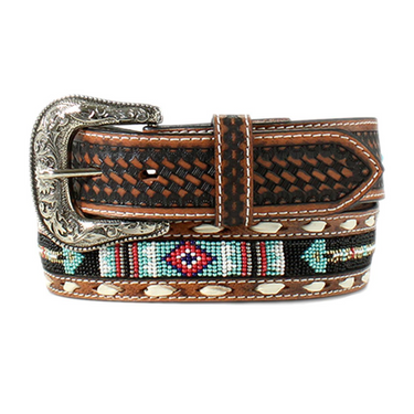 Men's Beaded Black And Turquoise Leather Belt  A1040708