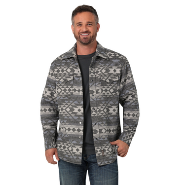 Men's Wrangler Retro® Premium Long Sleeve Snap Shirt Grey Aztec 112330766