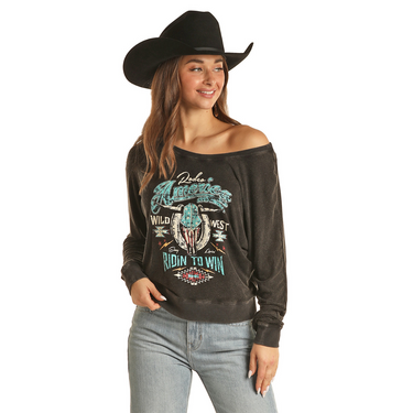 Women's Black Graphic Pullover By Panhandle - BW91T02066