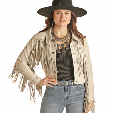 Women's Micro Suede Fringe Jacket - Natural - By Panhandle - DW92C02000