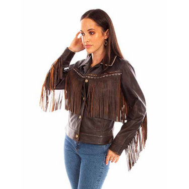 Women's Chocolate Embordered Jacket With Fringe By Scully L1114