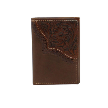 Nocona Mens Trifold Wallet Floral Tooled Edge Brown N500037002