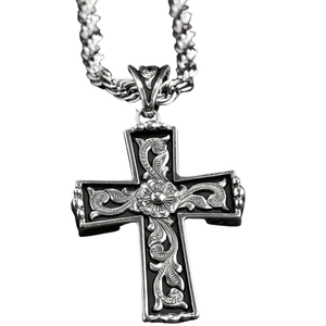 Twister Western Jewelry Men's Necklace Chain - Floral Scroll Cross Pendant
