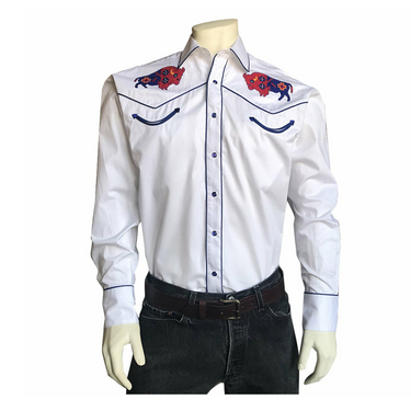 Men's American Bison White Embroidered Western Shirt 6868-WHT