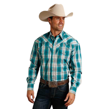 Men's Desert Valley Ombre Long Sleeve Plaid Shirt By Roper 11-001-0478-6001 GR