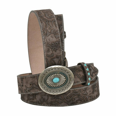Women's 1 1/2" Belt with Floral Tooling Silver Buckle| Turquoise Accent DA3765