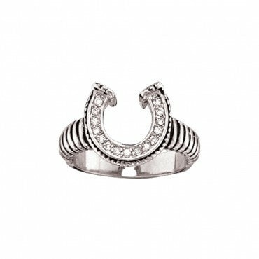 Striped Horseshoe Ring with Crystals Size 7 by Montana Silversmiths RG29CZ