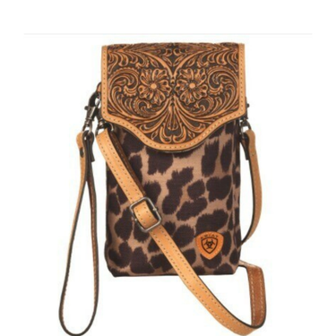 Ariat Tooled Leather Leopard Print Cell Phone Crossbody A770001808