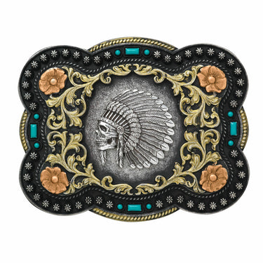 Rectangle Indian Chief Skull Buckle By Nocona 37038