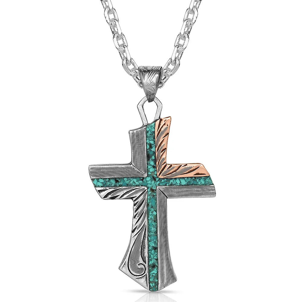Inner Light Turquoise Cross Necklace By Montana Silversmiths
