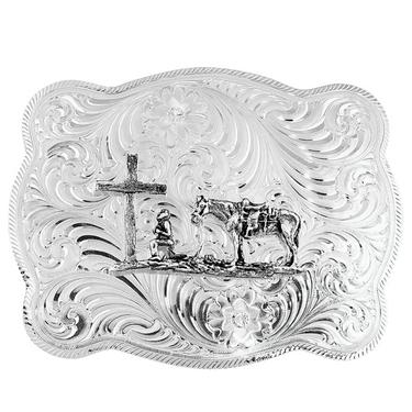 Silver Christian Cowboy Rectangle Buckle by Montana Silversmiths 3615RTS-731