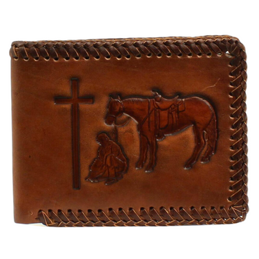 Nocona Brown Cowboy Prayer Leather Passcase Wallet N5413908