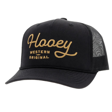 "OG" Hooey Black 5-Panel Trucker with Hooey in Gold Stitching - OSFA