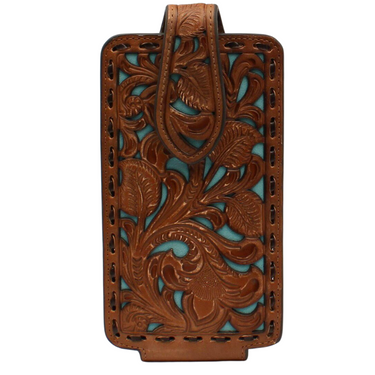 Leather Cell Phone Case With Turquoise Underlay 0690633