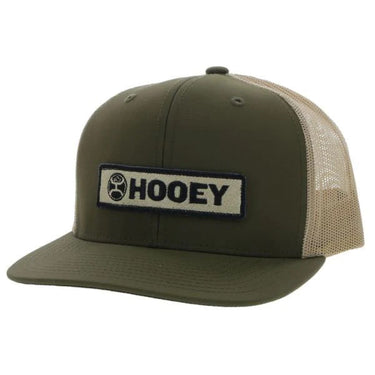 "Lock-Up" Hooey Olive / Tan 6-Panel Trucker with Tan / Black Rectangle Patch - 2213T-OLTN
