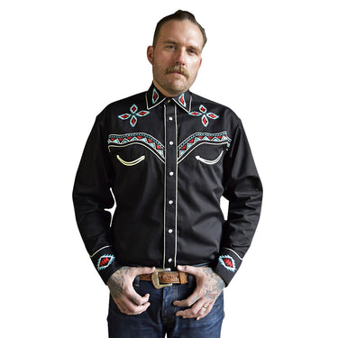 Men's Native Pattern Embroidery Black Western Shirt 6860-SML 